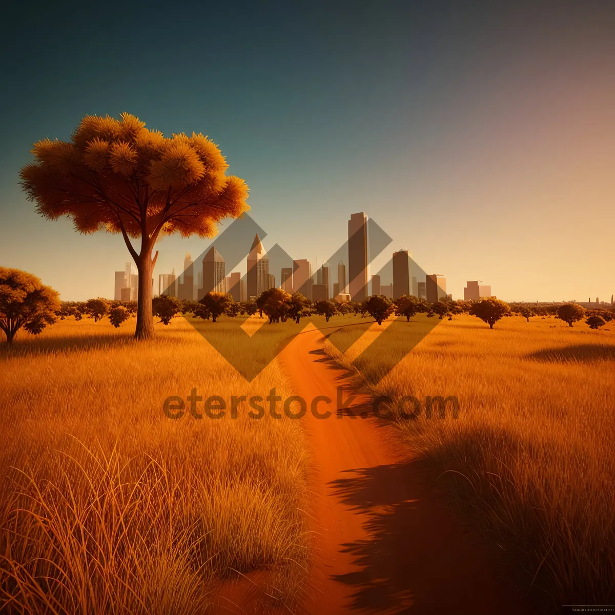 Picture of Majestic Desert Sunset Over Cactus Landscape