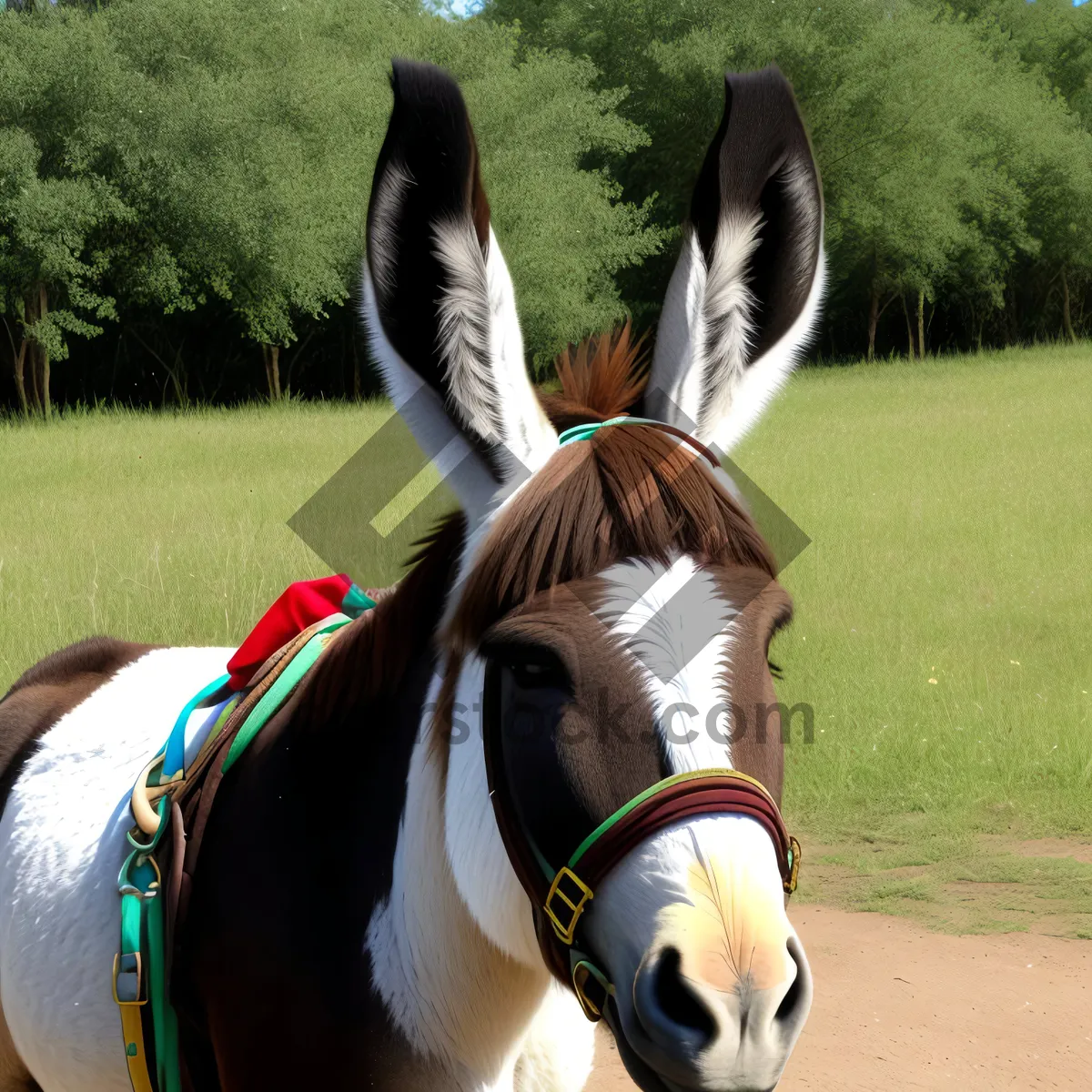 Picture of Brown Thoroughbred Stallion with Halter in Rural Farm