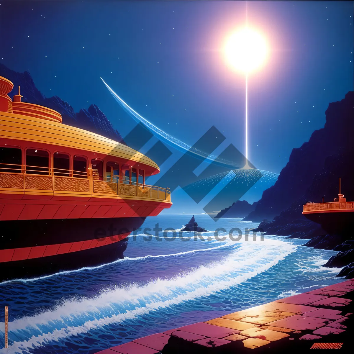 Picture of Cityscape: Majestic Passenger Ship Sailing the Ocean