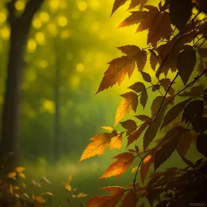 Golden Autumn Leaves in Sunlit Forest