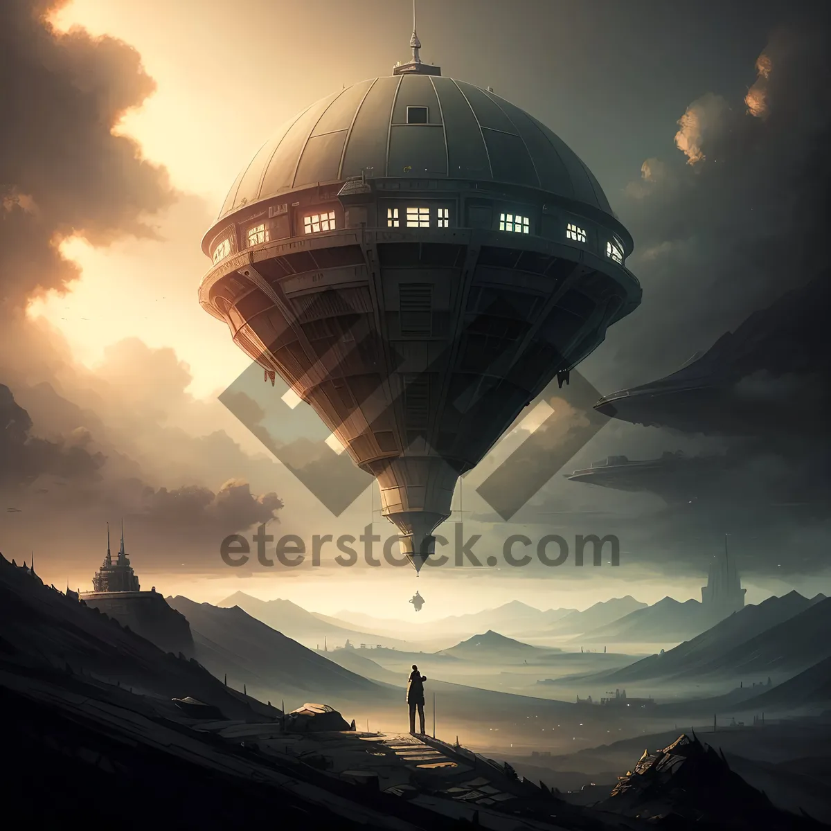 Picture of Sky-high Water Tower: Majestic reservoir soaring above clouds