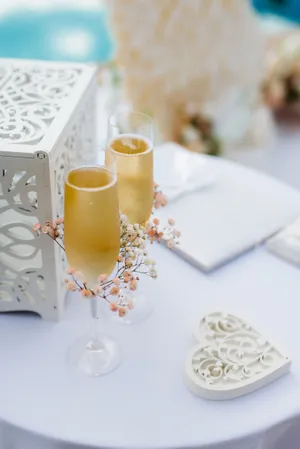 Table setting with champagne glasses for celebration