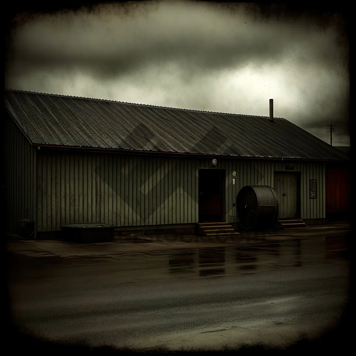 Picture of Rustic Trailer Hut with Wooden Roof in a Rural Setting