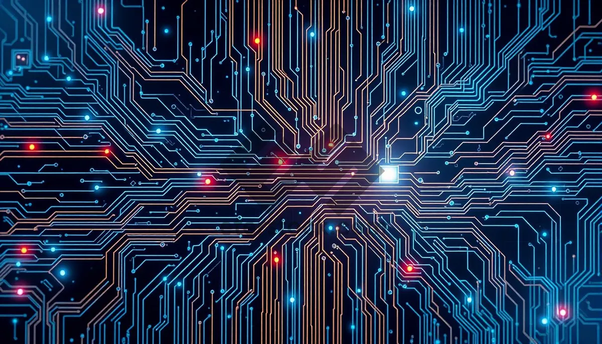 Picture of Digital circuit board with pattern of menorah lights.