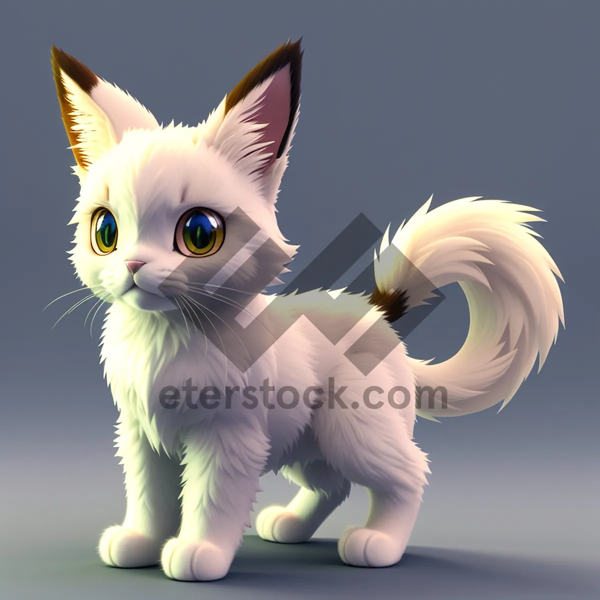 Picture of Furry White Kitty Sitting with Curious Eyes