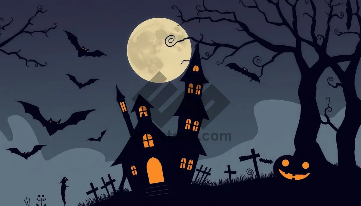 Picture of Spooky Halloween Night in the Cemetery Under Moonlight