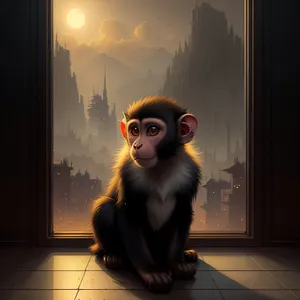 Wild Primate on Black Background: Lifting Device Monkey