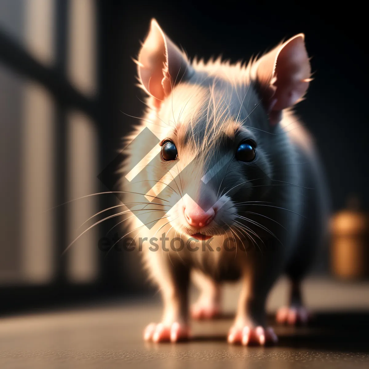Picture of Adorable Gray Mouse with Fluffy Fur and Whiskers