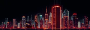 Modern Urban Financial District Skyline at Night