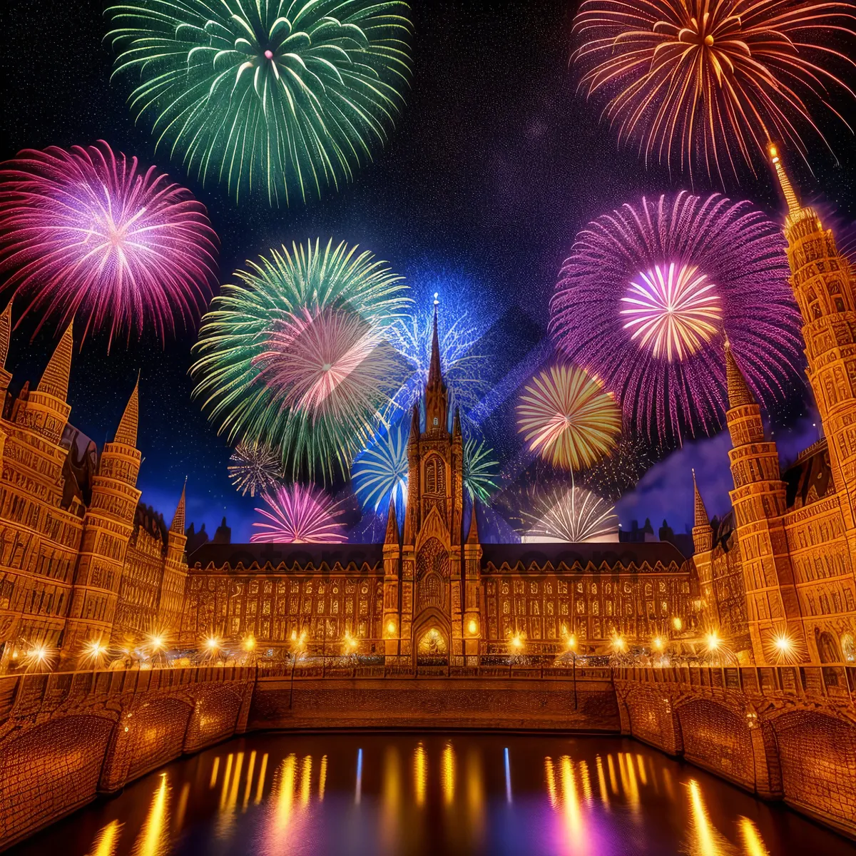 Picture of Vibrant Night Sky Fireworks Celebration