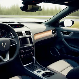 Modern Car Cockpit with Steering Wheel and Dashboard Control