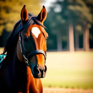 Thoroughbred Stallion Galloping in a Rural Field