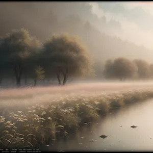 Snowy Sunrise over Rural Landscape