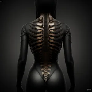 Anatomical skeletal structure with transparent 3D spine.
