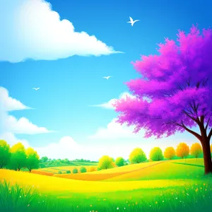 Vibrant Summer Sky with Lush Landscape