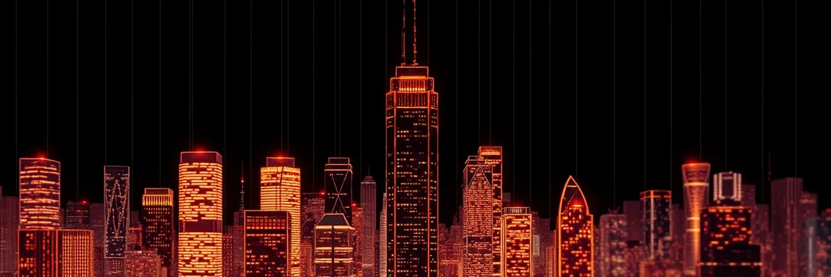 Picture of Modern skyscraper in the city skyline at night.
