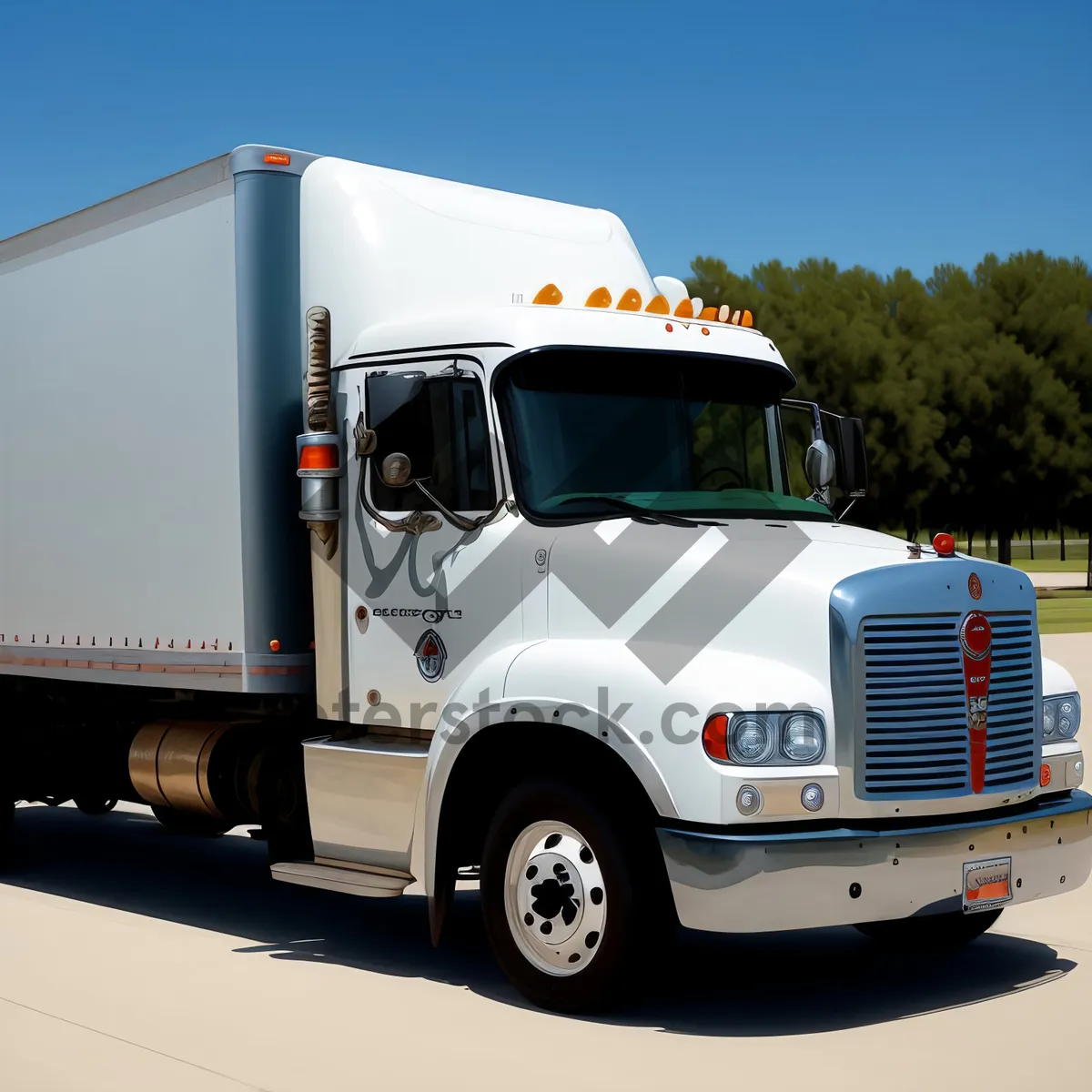 Picture of Fast Truck Driving on Highway Through Cloudy Sky