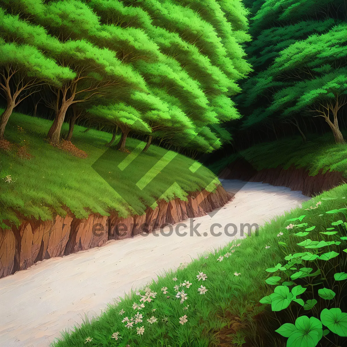 Picture of Enchanting Tropical Forest Landscape with Lush Ferns