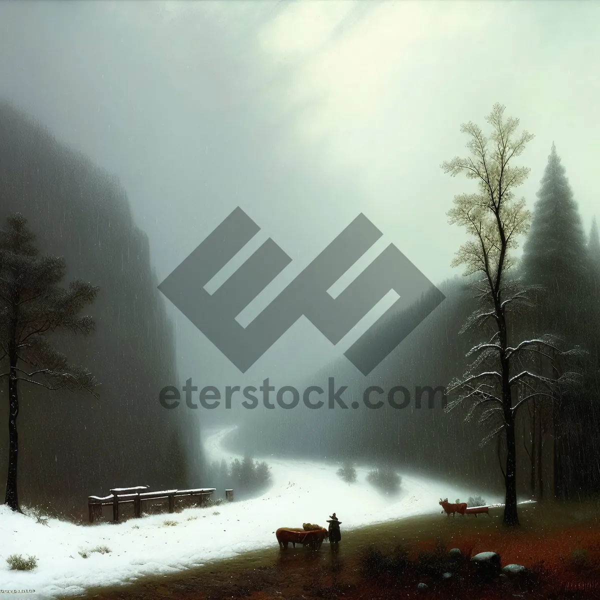 Picture of Snowy Winter Park Landscape with SnowplowArrayType: Image