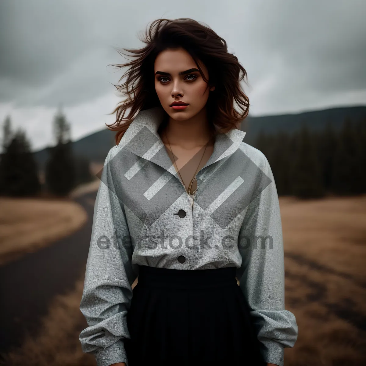 Picture of Stylish, Smiling Businesswoman in Fashionable Coat