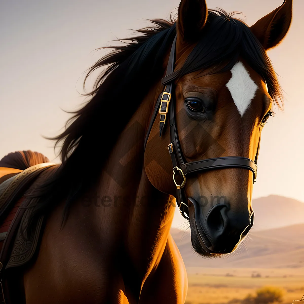 Picture of Brown Thoroughbred Stallion with Halter and Mane.