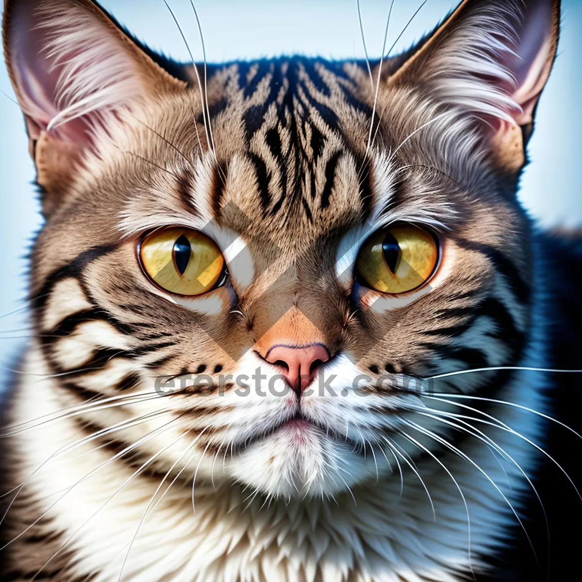 Picture of Curious Furry Tabby Cat Portrait