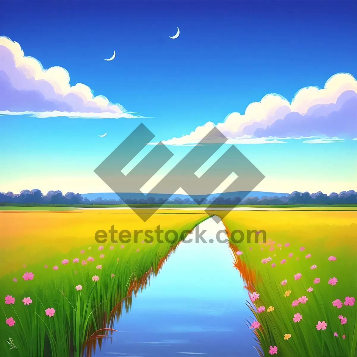Picture of Vibrant Summer Sunset Over Rural Meadow