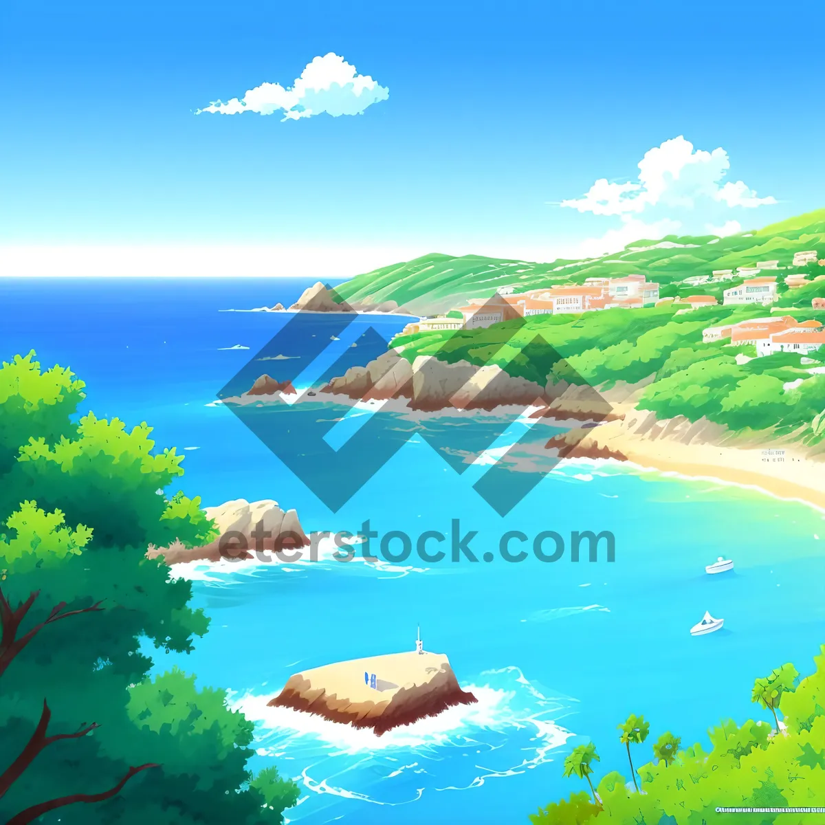 Picture of Serene Summer Sky over Coastline and Bay