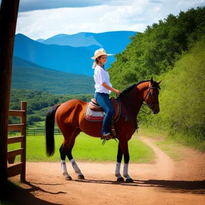 Brown Stallion in Ranch Field - Equestrian Sport