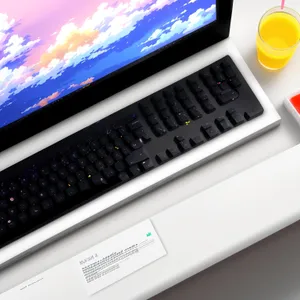 Modern Laptop on Office Desk with Keyboard