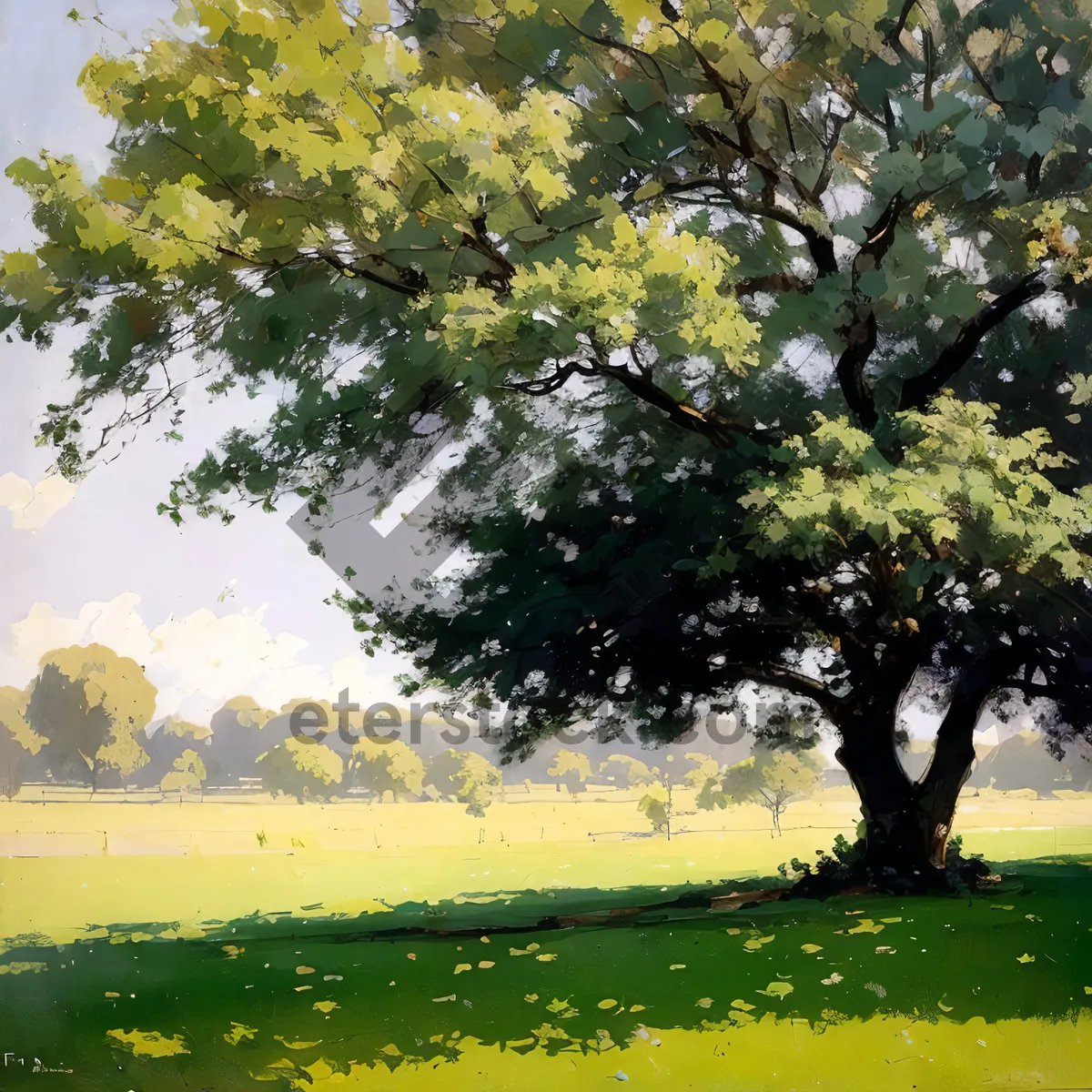 Picture of Golden Canopy: Tree-lined Meadow in Autumn