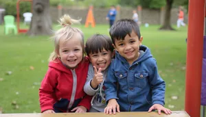 Happy family playing in the park together.