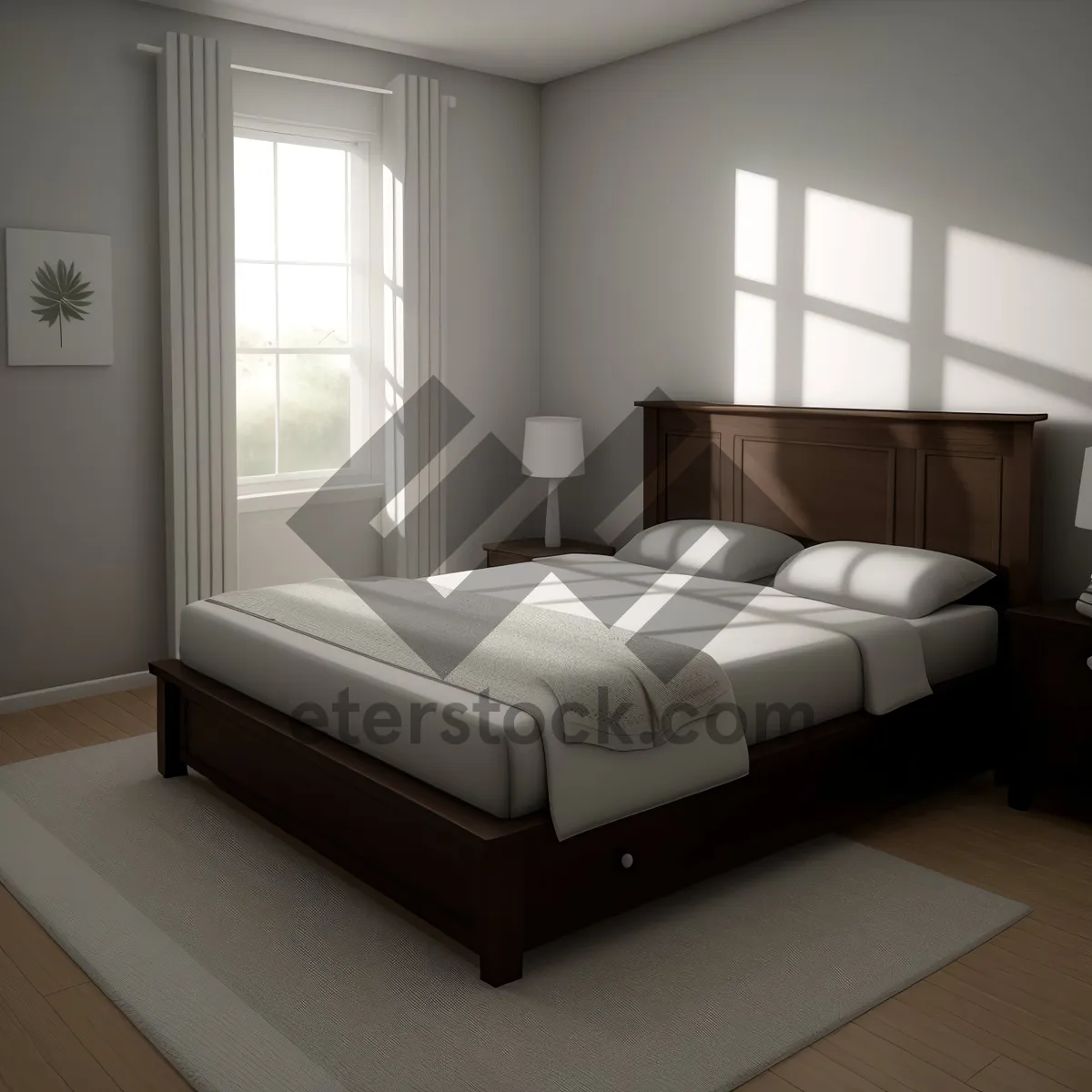 Picture of Modern bedroom interior with stylish furniture and cozy ambiance