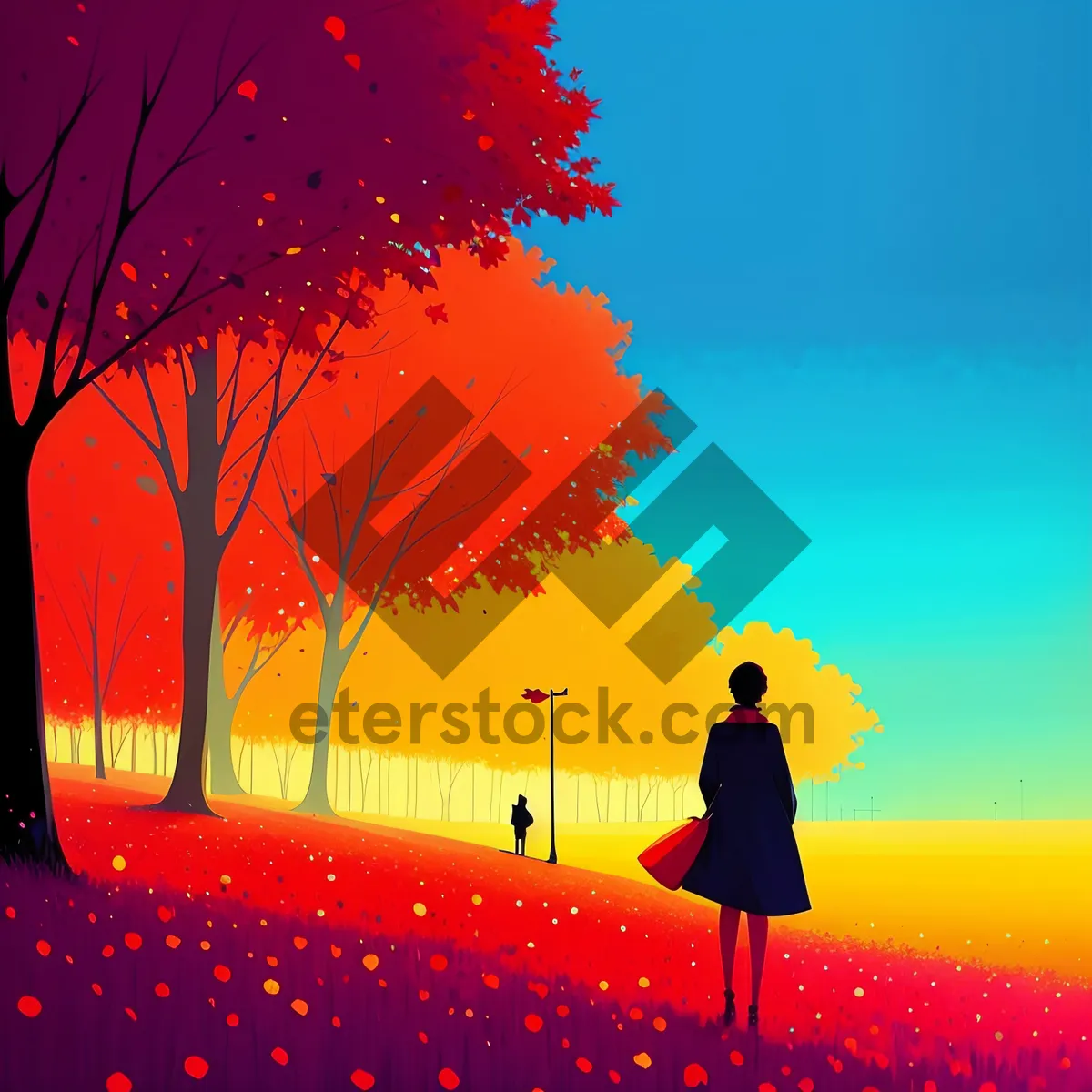 Picture of Silhouette Sunrise: Orange Sky, Starlit Tree,