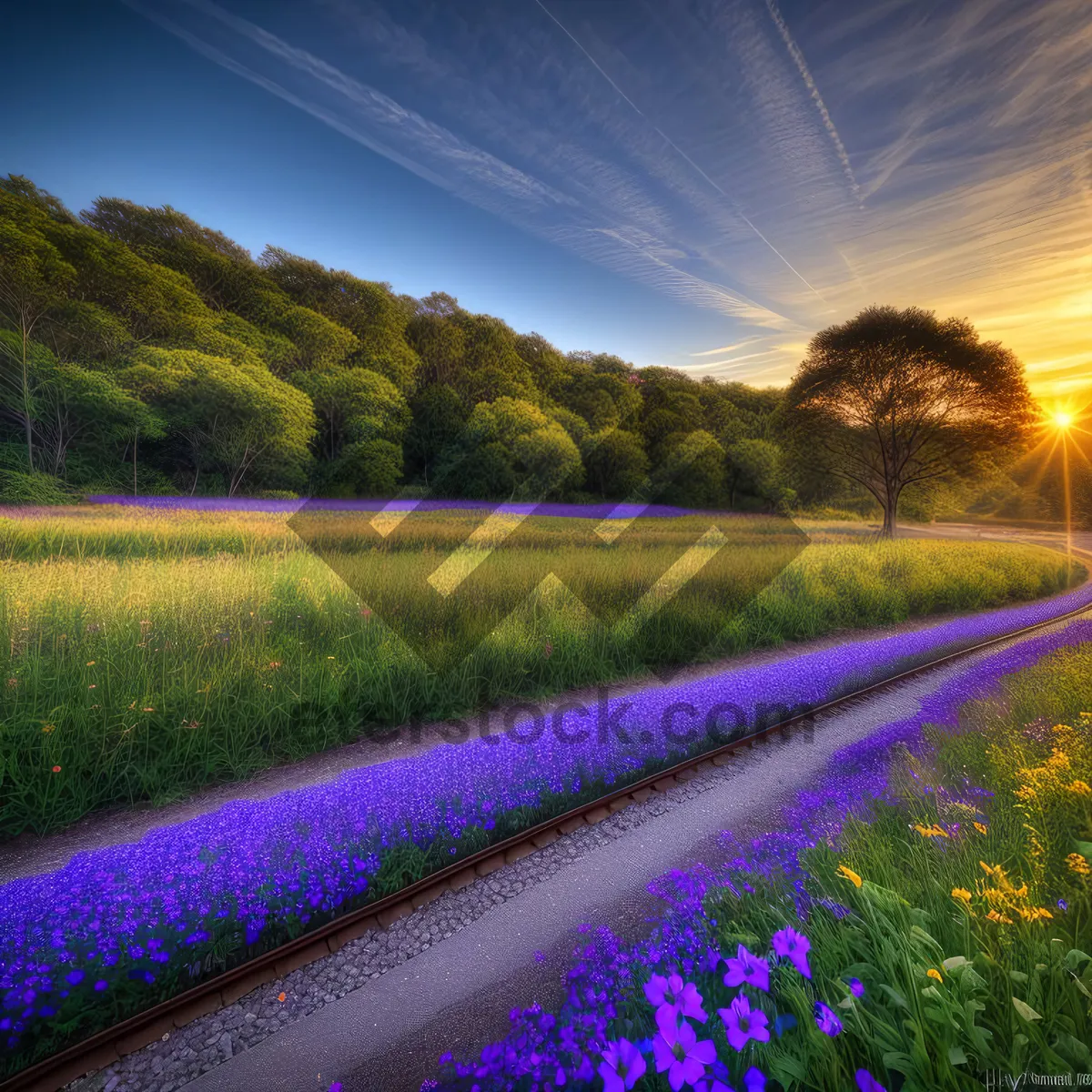 Picture of Rural Landscape with Lavender Fields and Tree