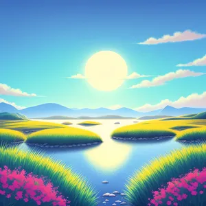 Vibrant Summer Countryside Landscape with Colorful Sky