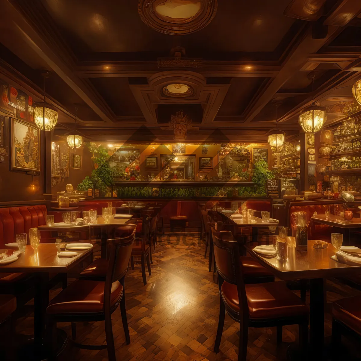 Picture of Modern restaurant interior design with luxury furniture and wood
