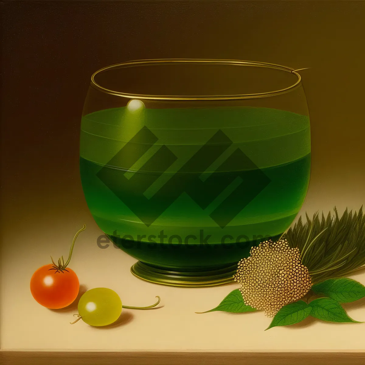 Picture of Refreshing Herbal Tea in Transparent Glass Cup