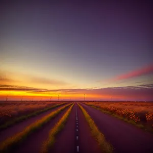 Scenic Highway Sunset on Asphalt Road