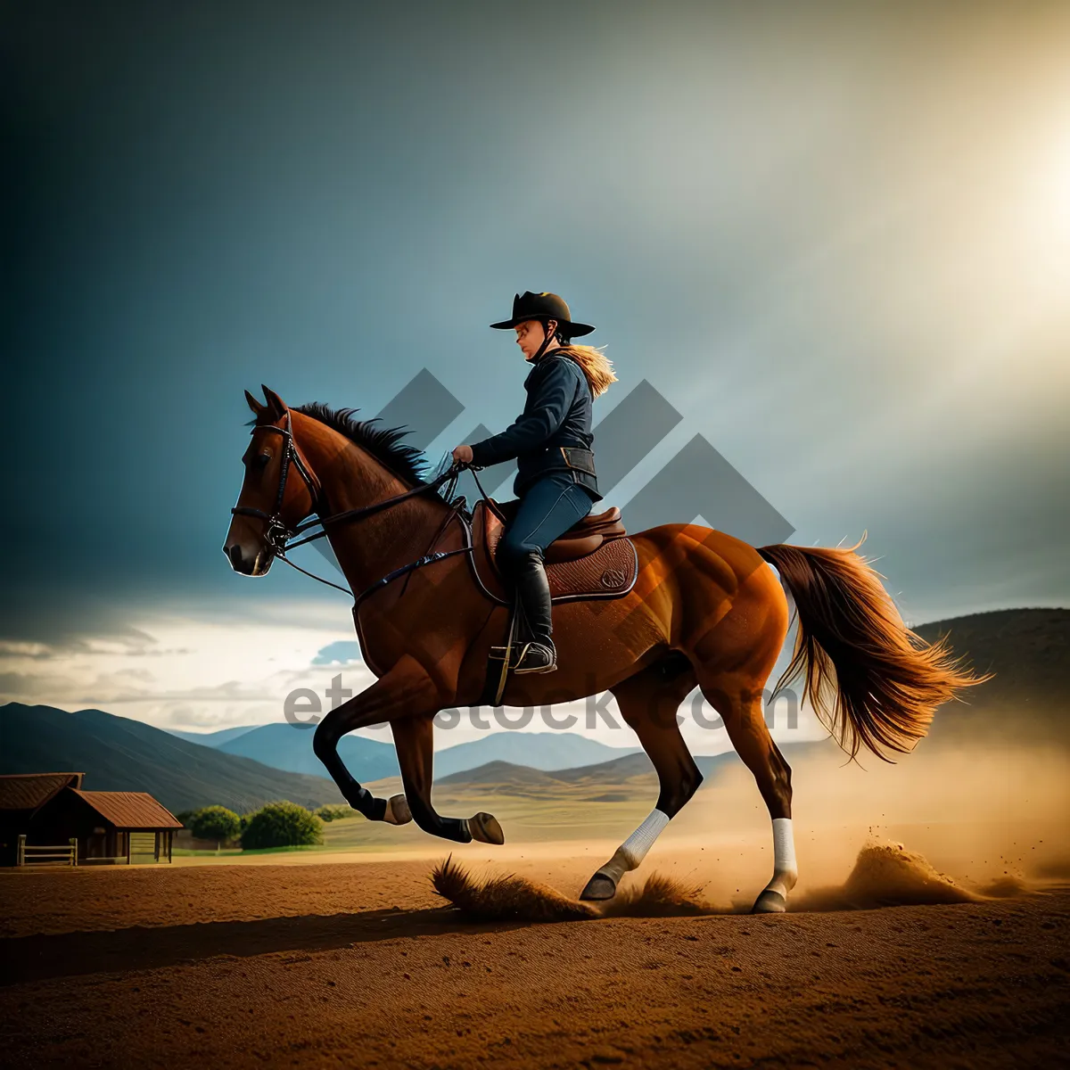 Picture of Desert Ride: Equestrian Cowboy on Horseback under Clear Sky