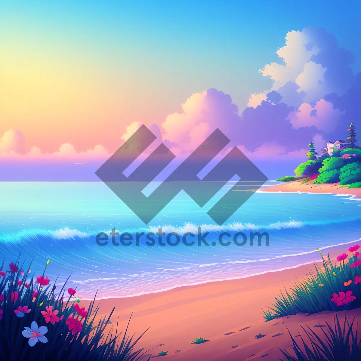 Picture of Sunset Seascape: Tropical Paradise on the Beach