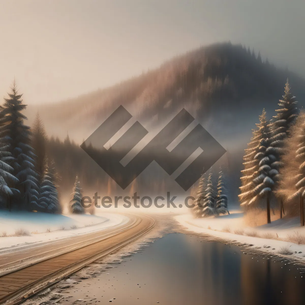 Picture of Winter Wonderland: Majestic Snowy Mountain Landscape in Evergreen Forest