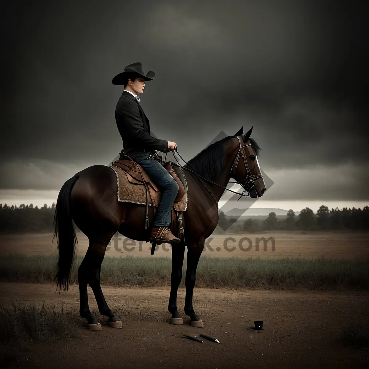 Picture of Rider on horseback with stock saddle