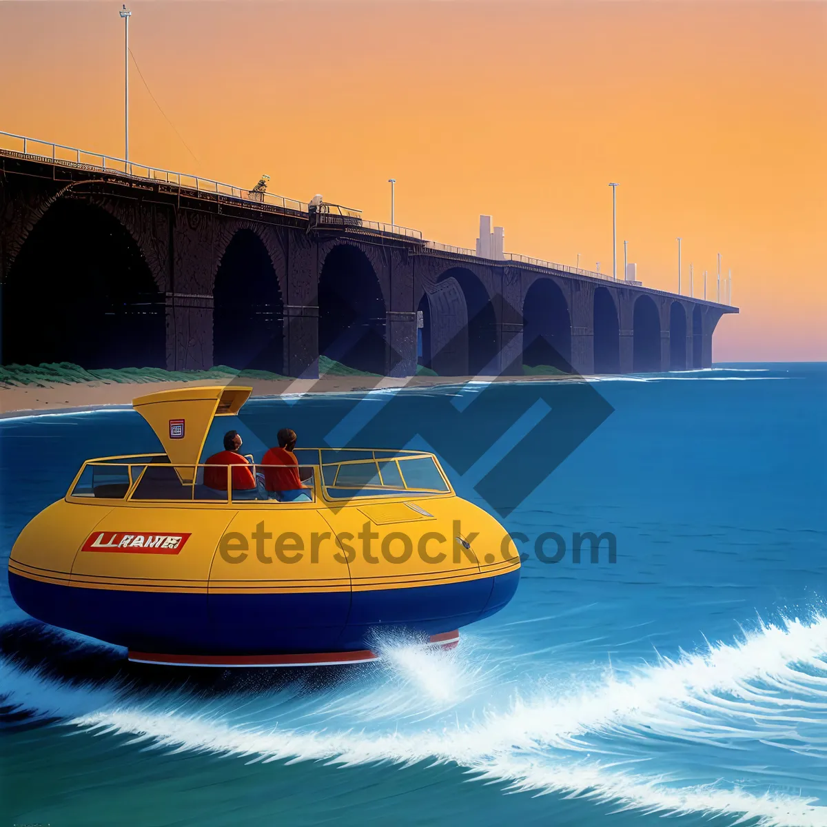 Picture of Speedboat cruising through crystal blue ocean waves