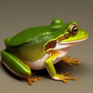 Vibrant Orange Eyed Tree Frog Peeking from Tree