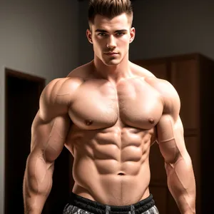 Powerful Male Fitness Model Posing in Dark Studio