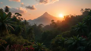 Tropical Sunset Silhouette with Palm Trees and Ocean