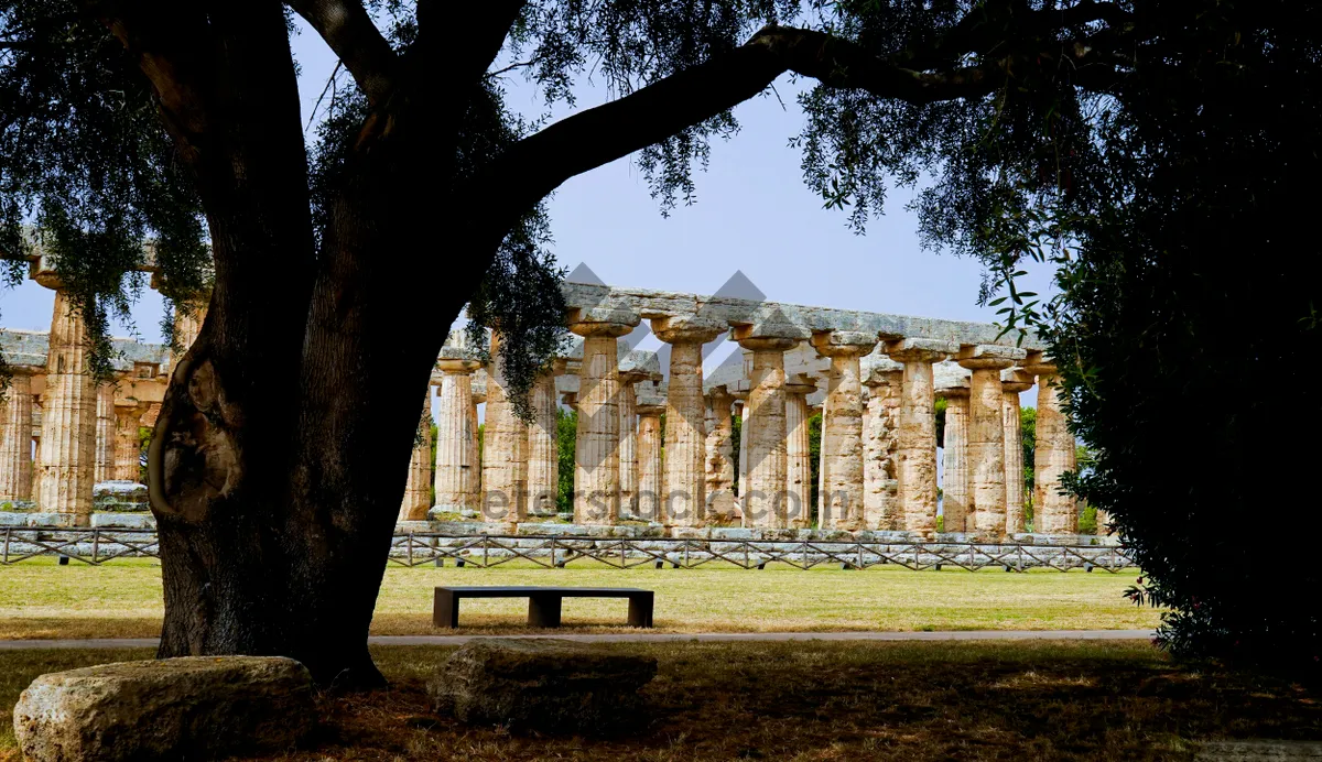 Picture of Autumn cemetery landscape with ancient temple