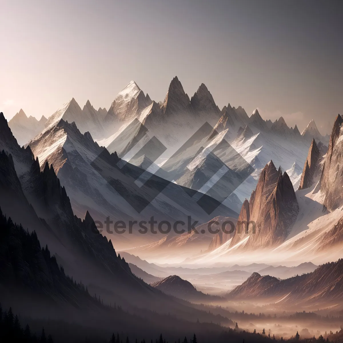 Picture of Majestic Snow-Capped Mountain Peak in Winter Landscape