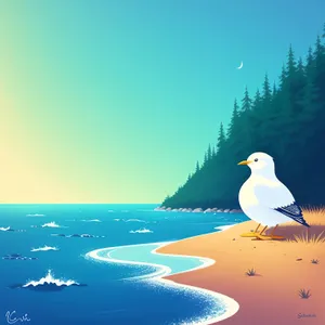 Gull soaring above picturesque ocean landscape